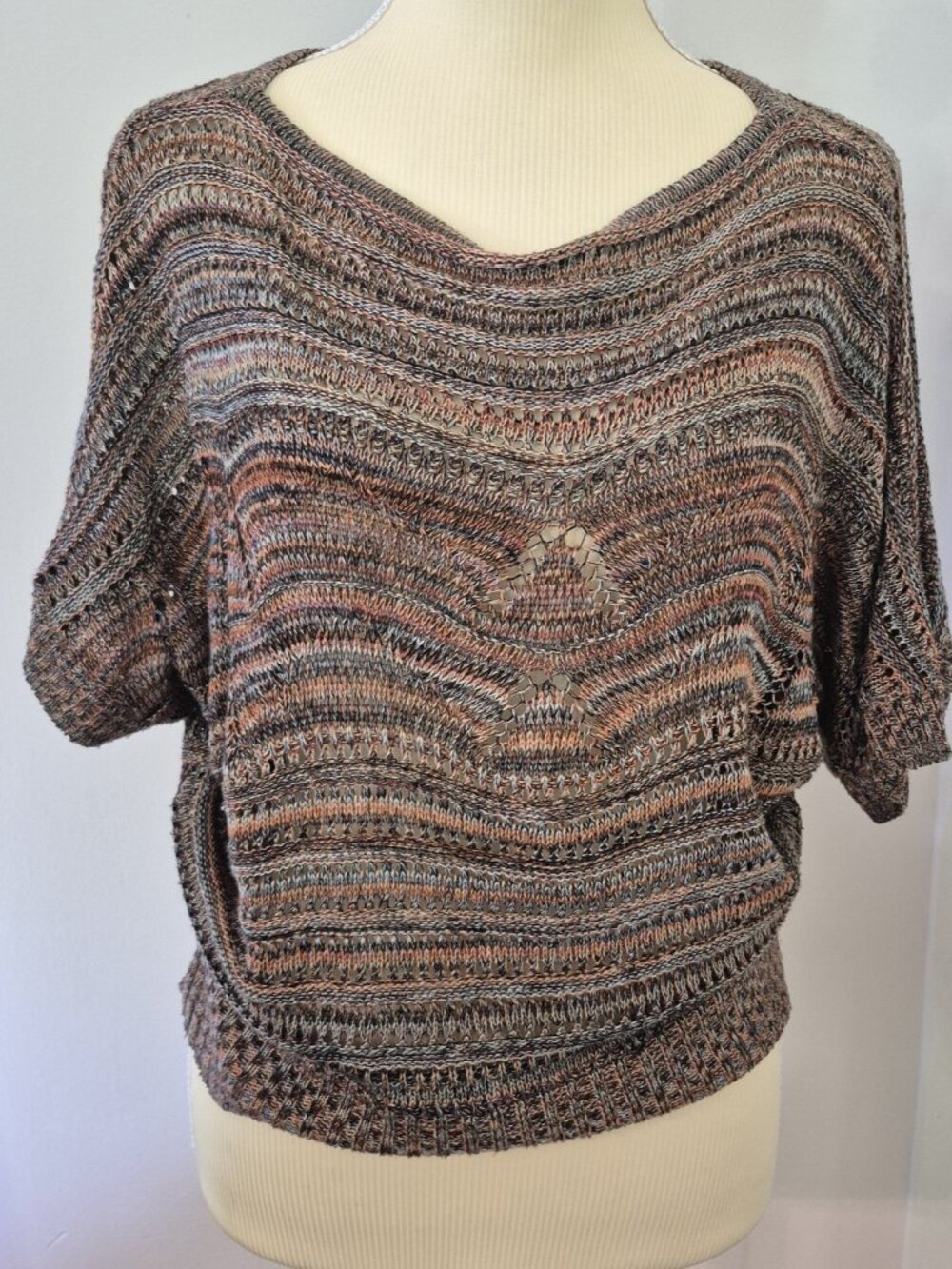 Knit Minded Space Dye Crop Top Boho Open Weave Chevron Dolman Boho Earthy Grunge